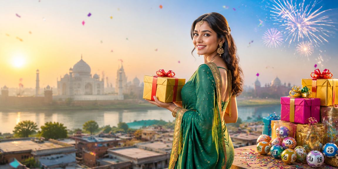 Taj Mahal with lottery ticket in hand